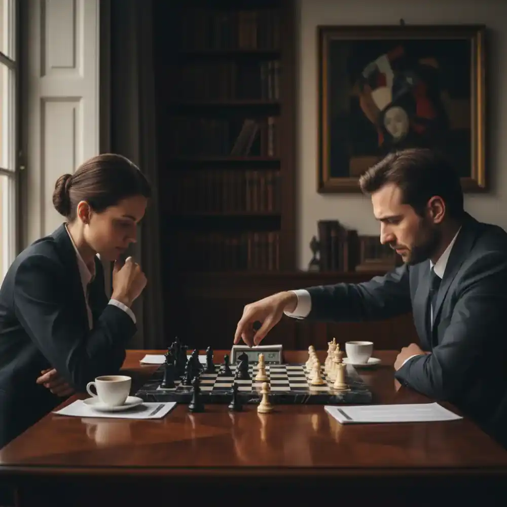 Close up of a chess board in dramatic lighting