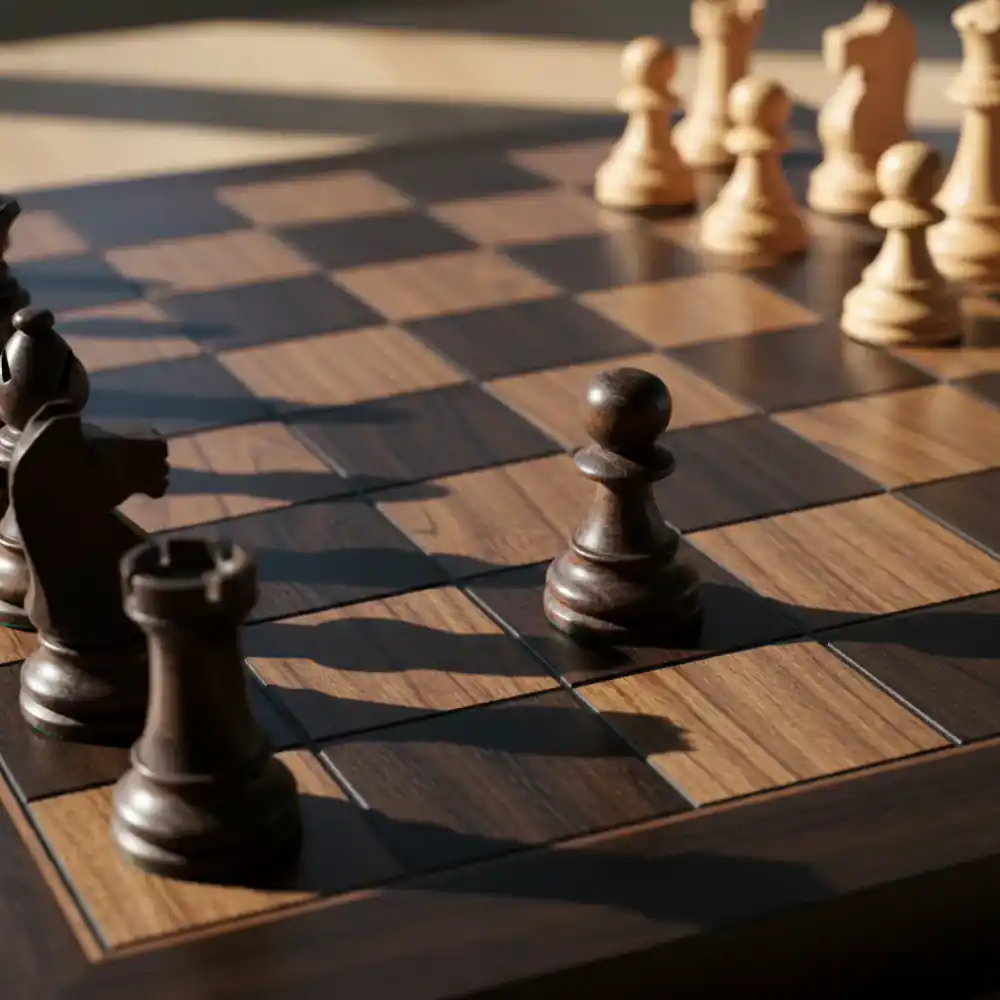 Close-up of a wooden chess board