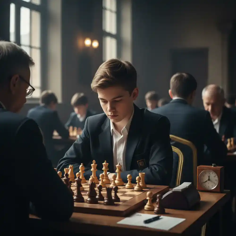 Student playing in a chess tournament
